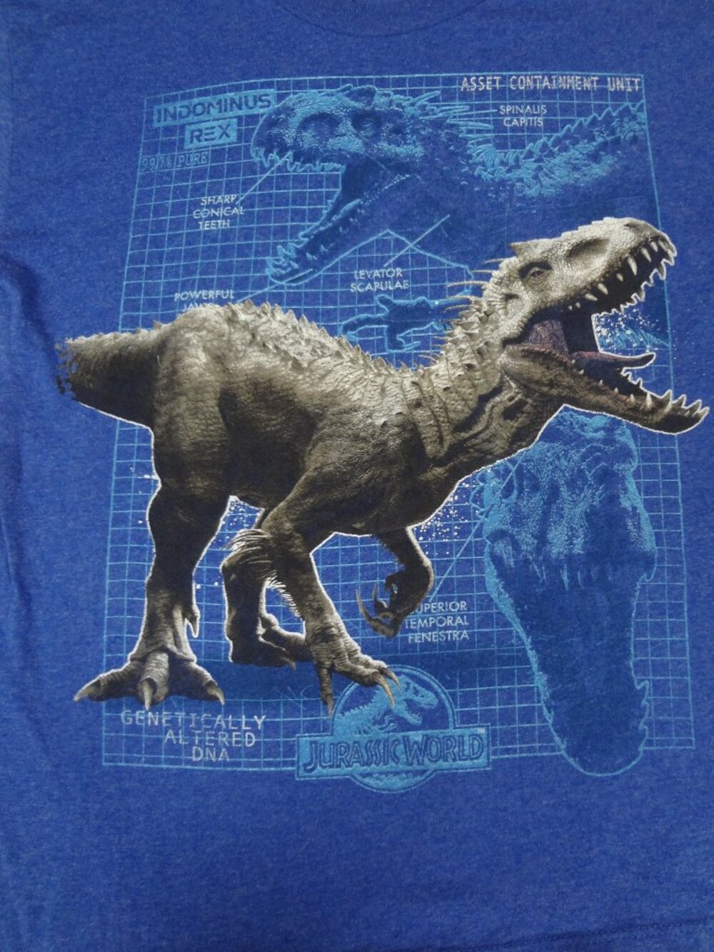 JURASSIC PARK T-REX ROARING - YOUTH LARGE BLUE GRAY LONG SLEEVE  T-SHIRT L710